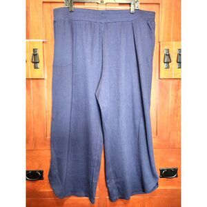 Belle Navy Blue Wide Leg Crop Pants Textured Elastic Waist Tulip Hem Size XL